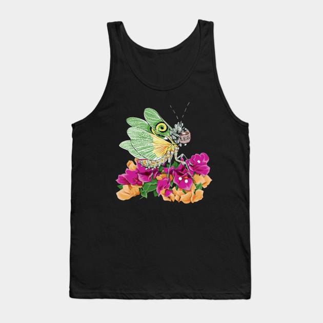 Original White and Green Butterfly Praying Mantis on orange and Purple Tulips sipping on some Tea Tank Top by LegCup